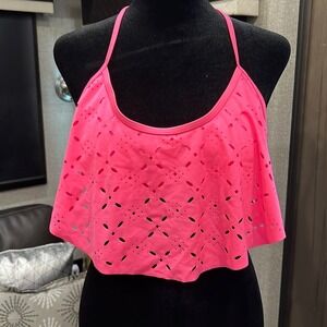 New SO Neon Pink Laser Cut Flounce Bikini Top XG61BD12JN Swimwear‎ L